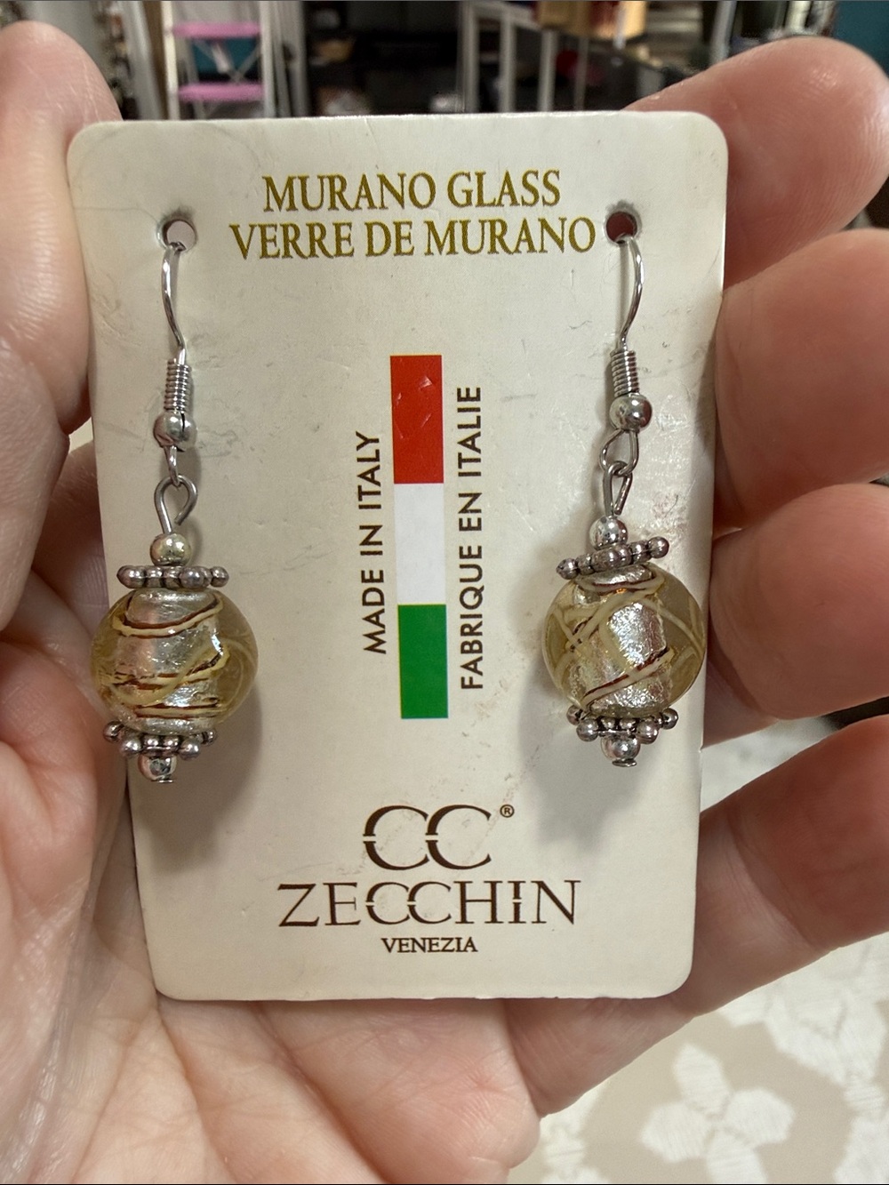 Gold Murano Glass Drop Earrings